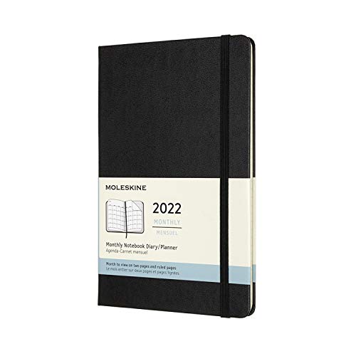 Moleskine, Agenda Mensile 2022, Planner Mensile 12 Mesi, Monthly Notebook con Copertina Rigida, Formato Large 13 x 21 cm, Colore Nero, 128 Pagine