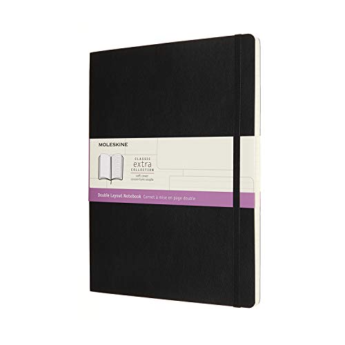 Moleskine, Classic Notebook, Blank and Lined Pages, Soft Cover and Elastic Closure, XL Format 19X25 cm, Black Colour, 192 Pages