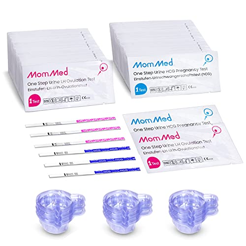 MomMed Test Ovulacion y Test Embarazo (HCG25-LH80), Incluye 25 X Pruebas de Embarazo, 80 X Test de Ovulación, 105 X recipiente de recogida de orina, prueba de fertilidad de alta precisión para mujeres