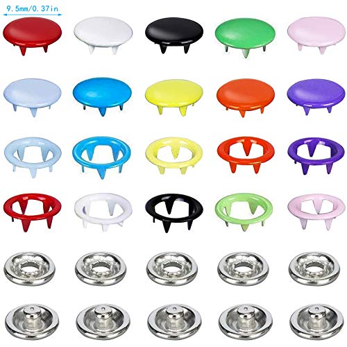 MOOING 200 sets de botones de presión con alicates de fijación, juego de botones de presión,Anillo de Metal, para Ropa Infantil de bebé, con alicates de fijación + Perno de presión,9.5 mm,10 Colores