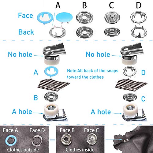 MOOING 200 sets de botones de presión con alicates de fijación, juego de botones de presión,Anillo de Metal, para Ropa Infantil de bebé, con alicates de fijación + Perno de presión,9.5 mm,10 Colores