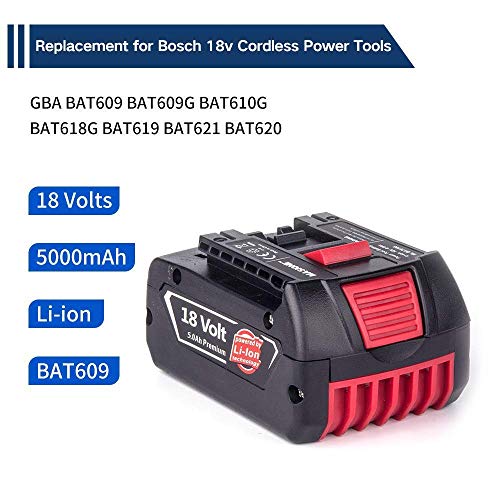 Moticett 2 × Repuesto Baterías de iones de litio para Bosch BAT609 18V 5500mAh Funciona para Bosch BAT609 BAT610G BAT618G BAT619 BAT621 BAT620 18V con Indicadores de carga