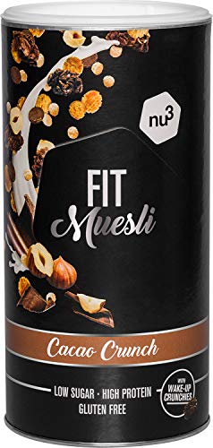 Muesli sin azúcar nu3 - Avena proteica sabor Cacao Crunch - Fit Protein Muelsi 450g - Con bayas, almendras, guaraná y matcha - 36% de proteínas y solo 4% de azúcar natural – Ideal en dietas sin gluten