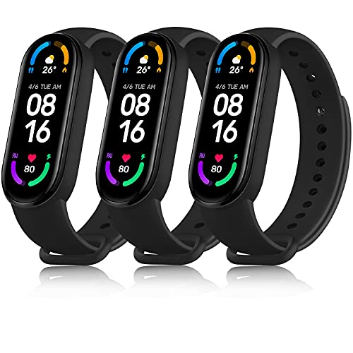 Mugust 3 Pack Correa Compatible con Xiaomi Mi Band 5 / Xiaomi Mi Band 6 / Amazfit Band 5, Pulseras de Repuesto de TPU Clásica para Xiaomi Mi Band 5 / Mi Band 6 Correas (Negro+Negro+Negro)