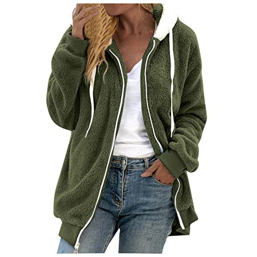 Mujer Cárdigan de Forro Polar Invierno Sudadera Hoodie Outwear Sudadera con Capucha con Cordón Suéter de Las Señoras Del Chaqueta Sherpa Esponjosa Top Cárdigans Casual Con Cremallera Bolsillos