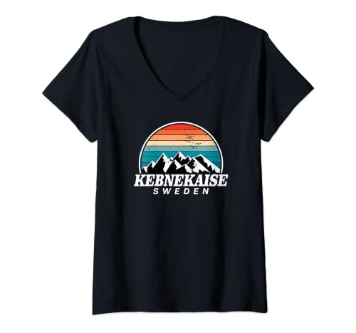 Mujer Kebnekaise Montaña Suecia - Retro Vintage Suecia Camiseta Cuello V