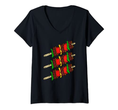 Mujer Me gusta mucho Shish Kabobs Camiseta Cuello V