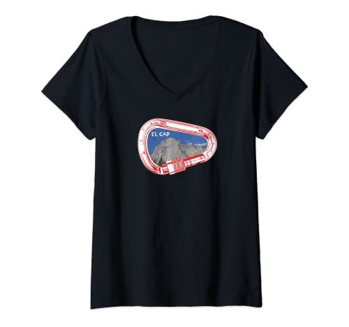 Mujer Mosquetón Escalada El Capitan Yosemite Camiseta Cuello V