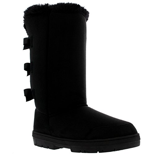 Mujer Triplet Bow Tall Classic Fur Impermeable Invierno Rain Nieve Botas - Negro - 39