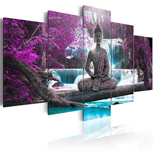 murando Cuadro en Lienzo Buda 200x100 cm Impresión de 5 Piezas Material Tejido no Tejido Impresión Artística Imagen Gráfica Decoracion de Pared Oriente Zen Cascada c-A-0021-b-o