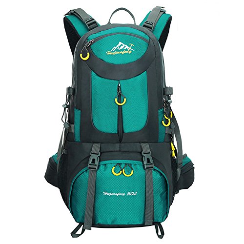 MYMM - Mochila deportiva, 50 l, para viajes, senderismo, exteriores, deportes, caminatas, acampadas, montañismo. Mochila impermeable., aguamarina