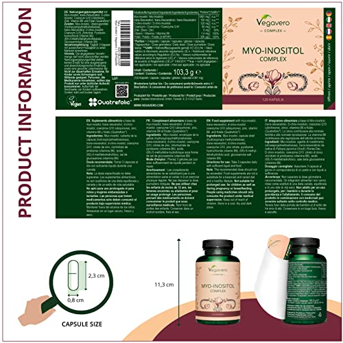 Myo Inositol Complex Vegavero® | PCOS | Con Chiro Inositol + Coenzima Q10 & Ácido Fólico | Sin Aditivos| Síndrome Ovarios Poliquístico + Fertilidad Mujer & Equilibrio Hormonal | 120 Cápsulas