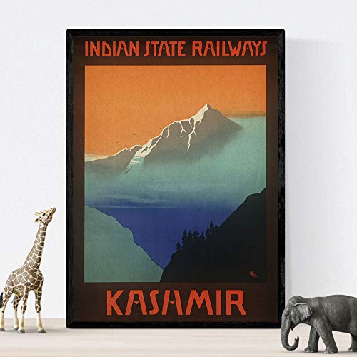 Nacnic Poster vintage. Cartel vintage de Asia. Montañas de Kashmir. Tamaño A3