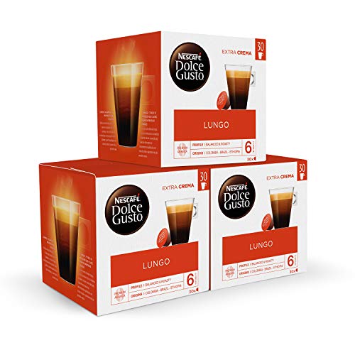 Nescafé Dolce Gusto Cápsulas de Café Lungo Magnum; Café Lungo suave con aroma a café tostado con toques a frutos rojo, 3 cajas de 30 cápsulas - 90 Cápsulas