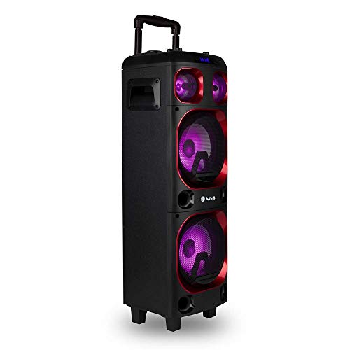 NGS Wild Ska 1 - Altavoz portátil de 300W Compatible con Tecnología Bluetooth y True Wireless Stereo, Doble Subwoofer 8” + Doble Tweeter 3"(Micro SD/USB/AUX IN/), Color Negro