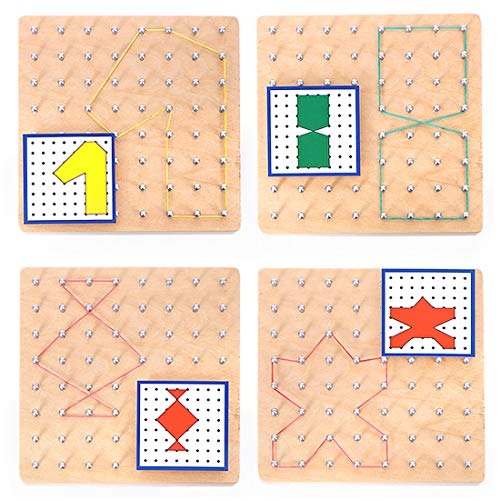 O-Kinee Geoboard de Madera, Tablero Geometría Montessori de Matemática Matriz Tabla con Tarjetas de Actividad y Bandas de Inspire la Imaginación y Creatividad de Los Niños