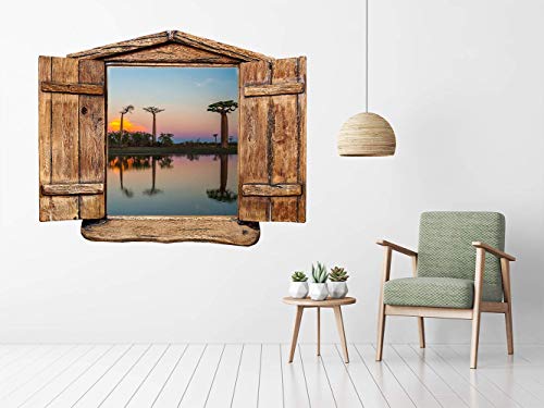 Oedim Vinilo de Pared Efecto Ventana 3D Baobabs en Madagascar 150x107cm | Artículo Decorativo de Habitaciones | Pegatina para Decoración de Paredes | Adhesivo Elegante para el Hogar |