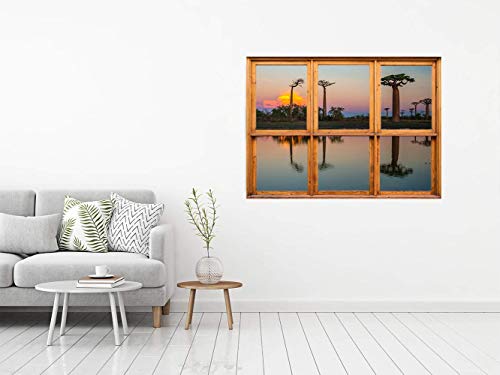 Oedim Vinilo de Pared Efecto Ventana 3D Baobabs en Madagascar 85x60cm | Artículo Decorativo de Habitaciones | Pegatina para Decoración de Paredes | Adhesivo Elegante para el Hogar |