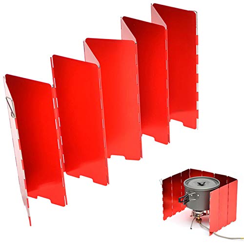 OLT-EU Camping Estufa Parabrisas, 10 Platos Plegable Cocina Aluminio Parabrisas con Caja Almacenamiento para Camping Estufa Gas/Estufa Alcohol/Picnics Aire Libre/BBQ (Rojo)