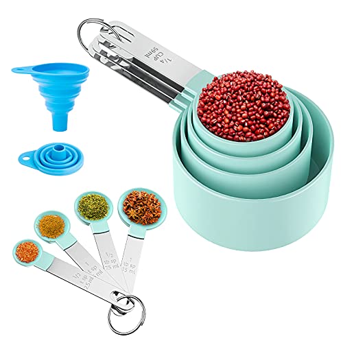 OMEW Cucharas Medidoras, Juego de 8 Medidores Cocina Silicona, Taza y Cuchara de Medición con Mango de Acero Inoxidable para Medir Líquidos y Los Ingredientes de Cocina y Hogar