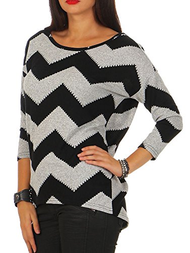 Only Onlelcos 4/5 AOP Top Jrs Noos Camisa Manga Larga, Multicolor (Light Grey Melange AOP:w. Black Zigzag), 42 (Talla del Fabricante: X-Large) para Mujer