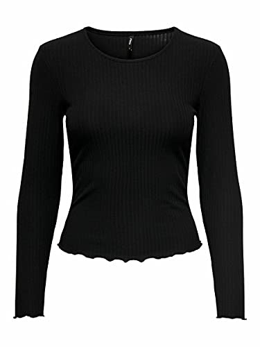 Only ONLNELLA L/S O-Neck Rib Top Noos JRS Camiseta de Manga Larga, Negro, M para Mujer