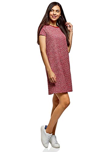 oodji Ultra Mujer Vestido de Silueta en A de Tejido Texturizado, Rojo, ES 38 / S