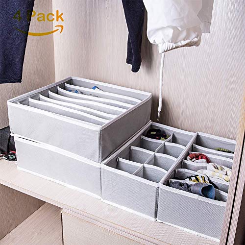 Organizador de Ropa Interior Plegable Organizador de Armario Plegable cajón Divisor 4 Juegos, Plegable Ropa Interior Organizador de Armario para almacenar Calcetines, Bufandas, Sujetador, Corbata