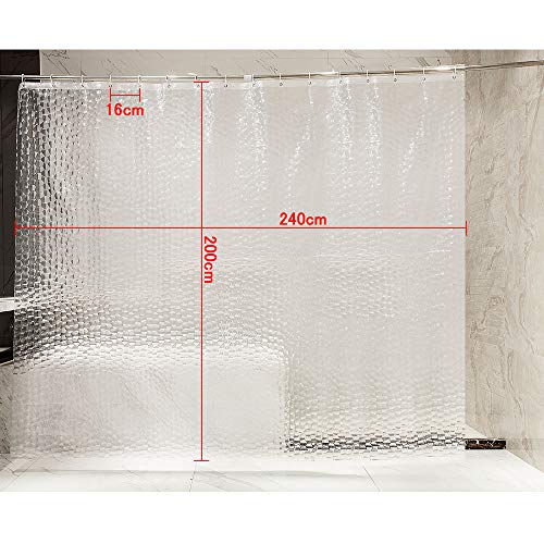 OTraki Cortina Baño Pesado 240 x 200 cm Impermeable Antimoho EVA Cortina de Ducha Larga Sin PVC Cortina Bañera 3D Efecto Semi-Transparente Lavable Shower Curtian