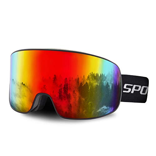 OULIQI Gafas de esquí, Antivaho, Lentes Dobles protección UV, Gafas Esquí Snowboard para Mujer Hombres,Gafas a Prueba de Viento para Deportes de Invierno, esquí, Patinaje, portadores de Gafas (Rojo)