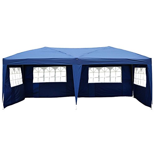 Outsunny Carpa Pabellon 6x3 Metros Plegable 4 Paneles Ventanas Poliester Azul Resistente de Agua