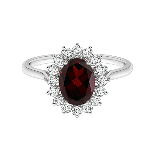 Oval 1.00 Ctw Granate rojo 7X5 MM 925 Plata de ley Solitario Acentos Anillo de bodas para mujer (Sterling Silver, 11)