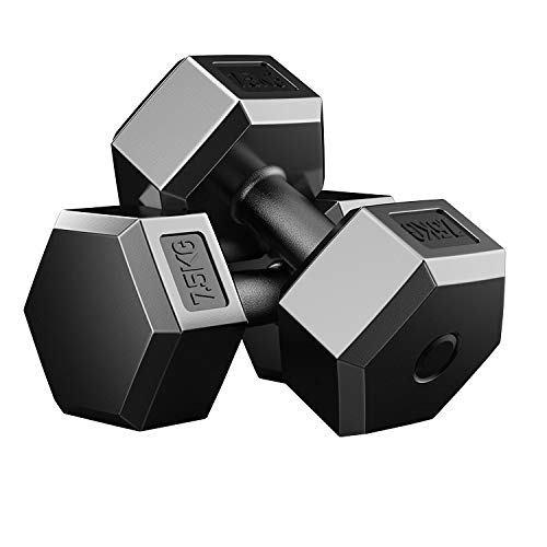 OVER SPORT Mancuernas Hexagonales para Gimnasio o Hacer Deporte en Casa - Kit de 2 Pesas de 2,5kg / 5kg / 7,5kg / 10kg para Hacer Ejercicios de Fitness en casa