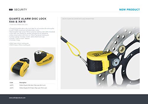 Oxford Quartz LK272 Motorcycle Alarmed Disc Lock - 10mm Pin