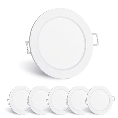 Pack 6x Panel Downlight Led, bapro 6W 450LM Led Redondo Plano, 220V, Blanc froid 6000K LED Empotrable Techo, IP44 LED Extraplano Redondo para Interior Salón Dormitorio Cocina Pasillo