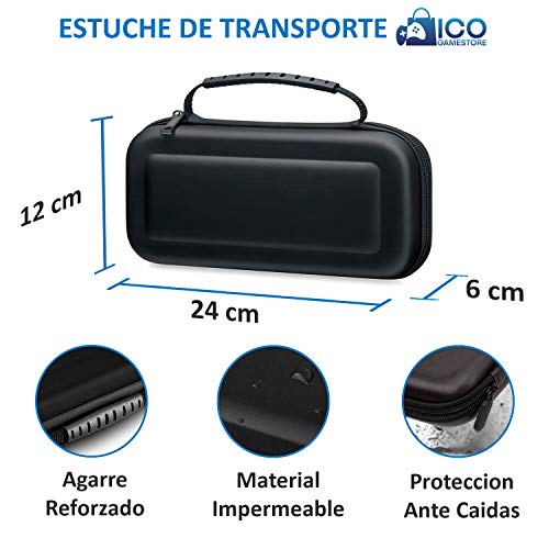 Pack de Accesorios Nintendo Switch Lite: Estuche de Transporte para Consola y 10 Juegos, Funda de Silicona Transparente con Grip y Protector de Pantalla de Cristal Templado (kit 2 vidrios)