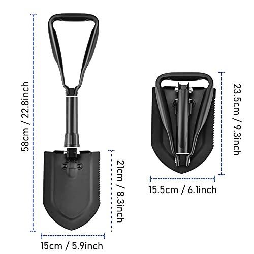 Pala Plegable 58 cm, Pala Supervivencia Extra Estable de Acero al Carbono de Alta Resistencia con Bolsa de Transporte, Pala Militar Traje para Senderismo al Aire Libre, Caza,Expedición(Negro)