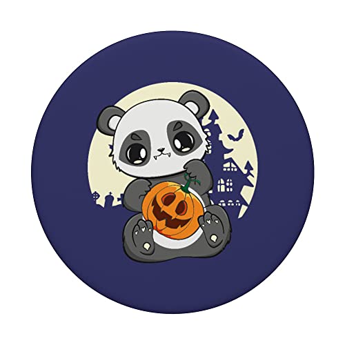 Panda Con Calabaza Espeluznante Casa Luna Murciélagos Lindo Oso Cachorro PopSockets PopGrip Intercambiable