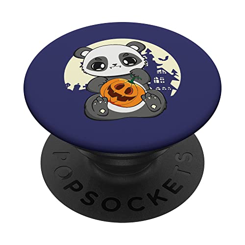 Panda Con Calabaza Espeluznante Casa Luna Murciélagos Lindo Oso Cachorro PopSockets PopGrip Intercambiable