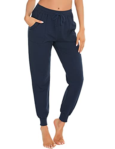 Pantalon Chandal Mujer 100% Algodón Pantalones Deportivos Mujer Verano con Bolsilpara, Pantalon Chandal Mujer Largo Talla Grande para Gimnasio Deportes Correr Jogging (A-Azul，M