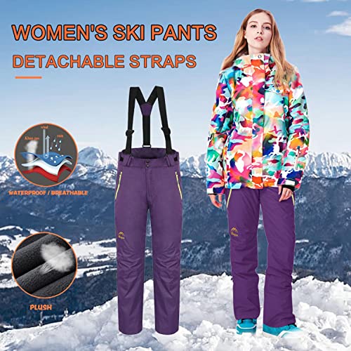 Pantalón de Babero Bib Pant Mono Pantalones de Esquí el Esquiar Termicos Forro Polar Traje de Nieve Pantalon de Trabajo Ocio de Esquiar Impermeables y Petos Deportes de Esquí de Invierno Aire Libre