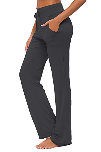 Pantalones De Yoga para Mujer con Bolsillos Cordón De Pierna Ancha Salón Recto Suelto Pantalones De Entrenamiento De Entrenamiento Pantalones De Chándal Casuales Activos (Negro, XXL)