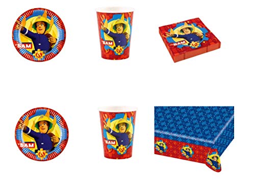 Party Store web by casa dolce casa Sam El Bombero a Juego Adornado Mesa Fiesta Sam - Kit n° 7 CDC-(16 Platos de 23 cm, 16 Vasos, 20 servilletas, 1 Mantel)