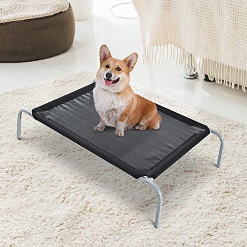 Pawhut Cama Elevada para Mascota Cama Perro para Dormir Viajar Exterior Transpirable y Desmontable Tejido Textilene y Marco Acero 89x58x20cm