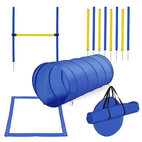 PawHut Set Entrenamiento Agility Agilidad Perros Salto Tunel y Slalom Azul Amarillo NUE