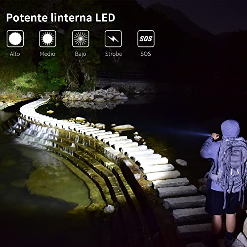 PEETPEN L21 Linterna LED Recargable Alta Potencia,500 metros de largo alcance, 5 modos Portátil Impermeable Linterna para Ciclismo Montañismo Camping Senderismo Emergencia