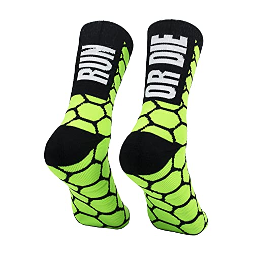 PERRO LOCO CLOTHES Calcetines compresivos de Running con Refuerzo en Puntera, prepuntera y talón. Edición Limitada. (Run OR Die Verde, 40-42)