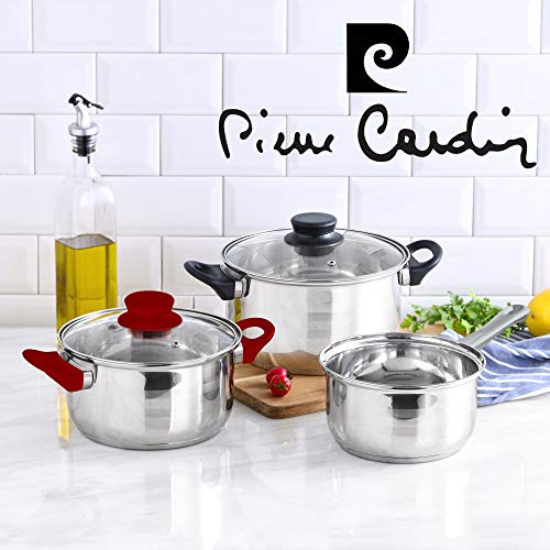 Pierre Cardin Eclat Bateria de cocina 5 piezas, acero inoxidable, con juego sartenes (16/20/24 cm), San Ignacio Navy Red en aluminio prensado