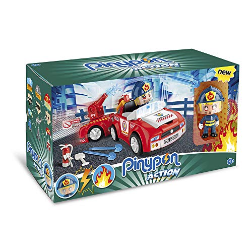 Pinypon Action Pack De 5 Figuras, Policía, Superhéroe, Científico, Ladrón Y Aventurero, Multicolor + Bombero Vehículos De Acción, para Niños Y Niñas A Partir De 4 Años Color/Modelo Surtido