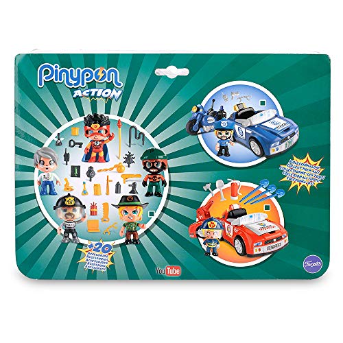 Pinypon Action- Pack de 5 Figuras, Policía, Superhéroe, Científico, Ladrón y Aventurero, Multicolor (Famosa 700014490)